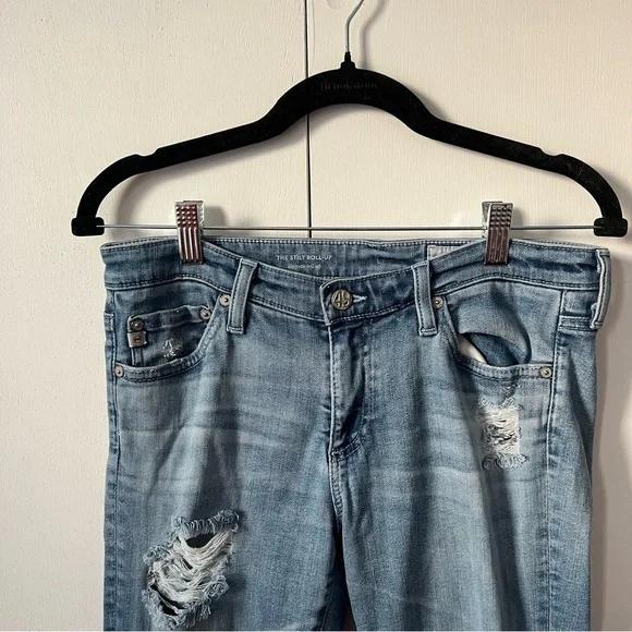 Ag Adriano Goldschmied Cropped Jeans The Stilt Roll-Up Cigarette Distressed 28 - Picture 7 of 11
